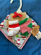 Baby Essentials 4 Piece Christmas Set 2 Bibs/2 Socks 0-6 Month *NEW* nn1 - £10.38 GBP
