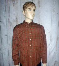 Lands&#39; End Men&#39;s Large Shirt Red Plaid L/S 100% Cotton Button Down Collar - £21.85 GBP