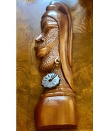 Vintage wall art large carved wood native with earring - $120.00