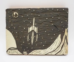 Linocut Carved Artist Original Linoleum Block Wood Mount Master Outer Space - £70.10 GBP