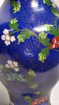 Two Cloisonne Blue Vases Chinese Export Flower Motif Brass China Mark Vintage - £59.34 GBP