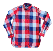 GAP Womens Small Red Blue Plaid Boyfriend Fit Button Up Shirt 100% Cotton - $12.00