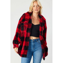 Buffalo Print Plaid Shacket   Red &amp; Black Large Pockets Relaxed fit Oversized Fl - £61.31 GBP