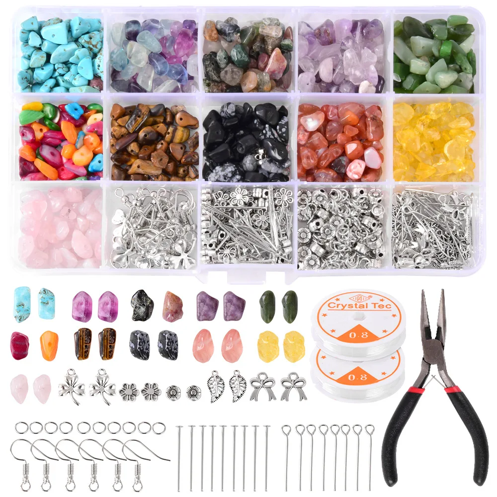 Natural Irregular Crystal Chips Stone Beads Kit with Jump Rings Earring Hooks fo - $49.84