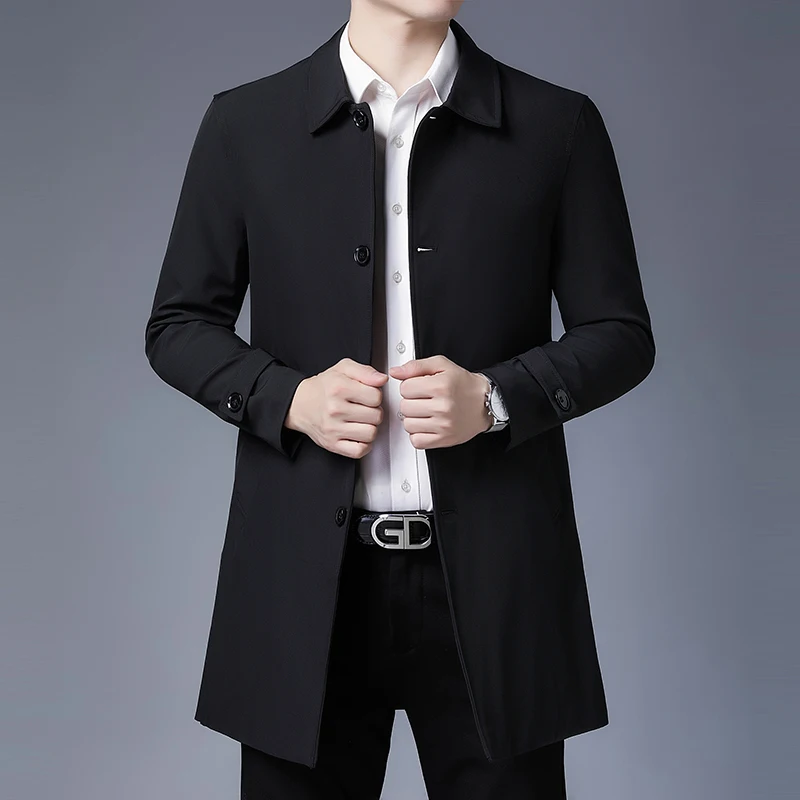 Mens Spring Coat 2021 New Arrival Men&#39;s Business Casual Black Khaki  Long Jacket - £234.92 GBP