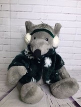 Chrisha Playful Plush Gray Mouse Stuffed Animal Plush Sweater Ear Muffs Vintage - £43.61 GBP