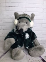 Chrisha Playful Plush Gray Mouse Stuffed Animal Plush Sweater Ear Muffs Vintage - $55.43