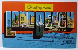 Greetings From Long Beach California Large Letter Linen Postcard EC Krop... - £10.08 GBP
