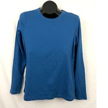 LandsEnd Blue 100% Cotton Long Sleeve Crew Neck T-Shirt Women&#39;s MEDIUM - £13.80 GBP