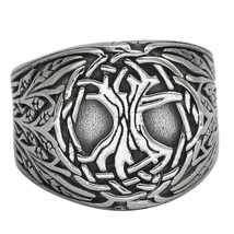 Yggdrasil Ring Silver Stainless Steel Celtic Tree of Life Signet Band Sizes 9-13 - £14.32 GBP