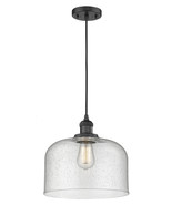 Mini Pendant Bell 12&quot; Matte Black Franklin Restoration Seeded 201C-BK-G7... - $229.59