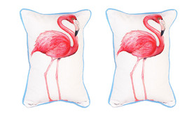 Pair of Betsy Drake Pink Flamingo Small Outdoor Pillows 12 X 12 - £55.56 GBP
