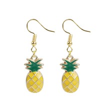 Women Fruit Drop Earrings Zinc Alloy Gold color Pine/Ananas Yellow & Green Ename - £6.09 GBP