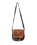 Women's Cowhide Western Floral Bull Head Tooled Leather Shoulder Purse - $2,165.61 MXN