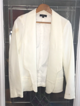 OVI Women Crepe Draped Open Front Collared Jacket Blazer White Size L - £9.45 GBP