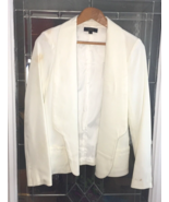 OVI Women Crepe Draped Open Front Collared Jacket Blazer White Size L - $16.17 CAD