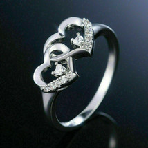 0.50Ct Round Cut Cubic Zirconia Two Heart Wedding Ring Band 925 Sterling Silver - £68.68 GBP