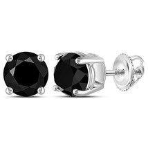 10kt White Gold Round Black Color Enhanced Diamond Solitaire Stud Earrings  - £874.65 GBP