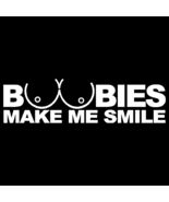 BOOBIES Make me Smile V3 JDM Funny (7&quot; White)Vinyl Decal Window Sticker - $6.88 CAD