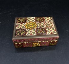 Marquetry Khatam Kari Enameled Brass Box Mosaic Jewelry Trinket Inlay - $26.72