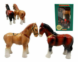 Clydesdale Horse Salt &amp; Pepper Shakers Scotland Sabino Draught Horse Ceramic 4&quot;L - £13.57 GBP