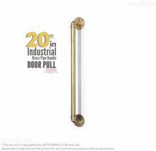 Un-lacquered Brass Industrial Pipe Door Pull Handle | Polished Brass Door Handle - £94.36 GBP