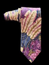 XMI For Nordstrom Mens Silk Necktie Handmade Italy Feathers Art Deco 3.5... - $24.56 CAD
