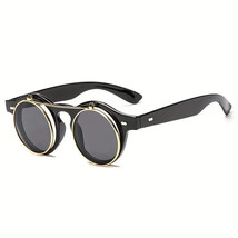 2024 Fashion Vintage Round Steampunk Flip Up Sunglasses Classic Modern M... - $9.49