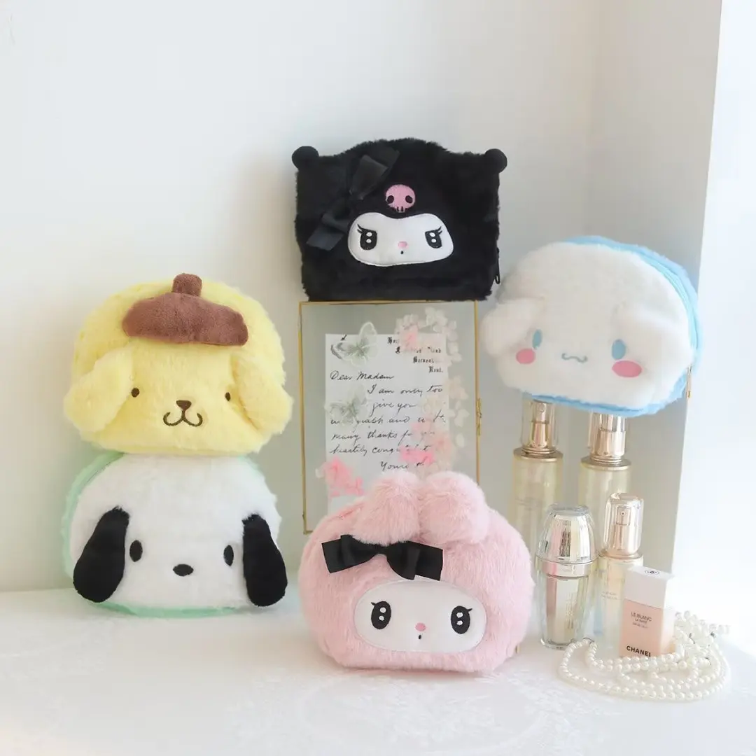 Sanrio Pochacco My Melody Cosmetic Bag Cinnamoroll Kuromi Pom Pom Purin Plush Ba - £27.04 GBP