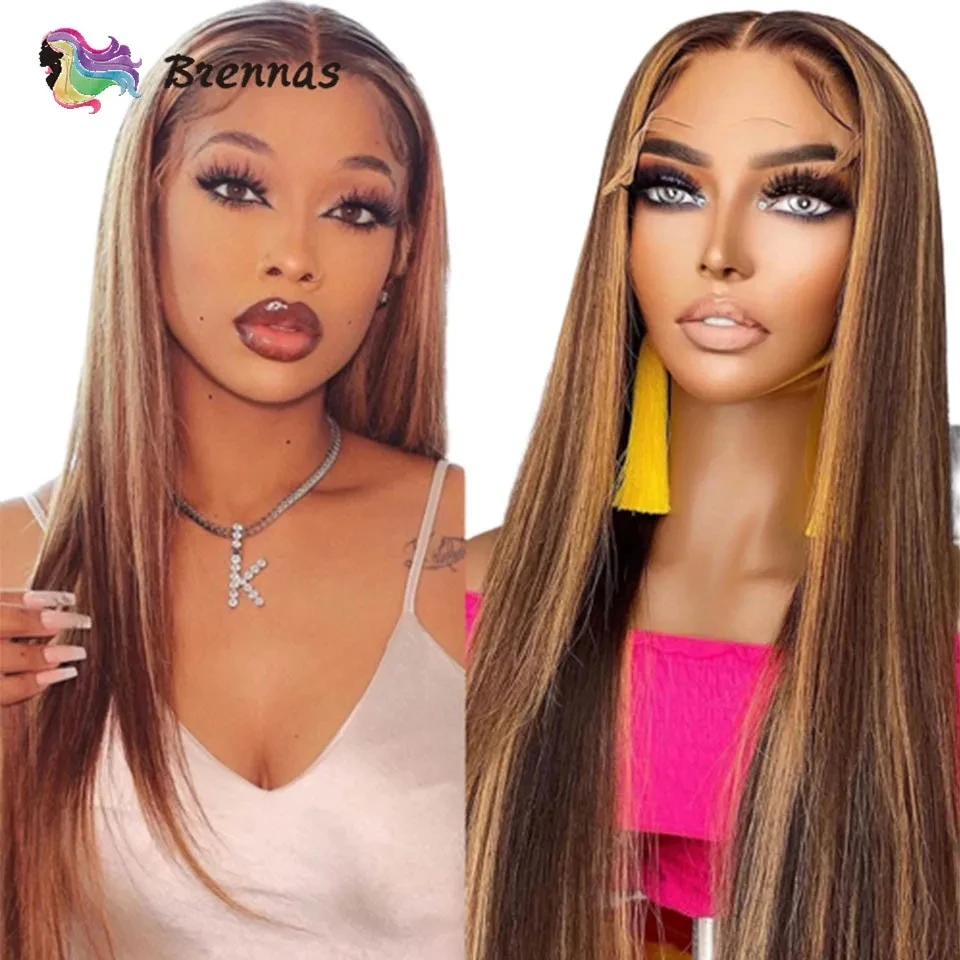 Straight Highlight Wig Honey Blond Ombre Lace Front Wigs For Women Human Ha - £76.55 GBP+