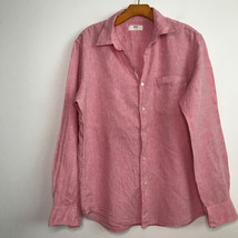 Uniqlo Men Shirt L Pink Linen Button Down Long Sleeve Chest Pocket Collar Preppy - £27.23 GBP