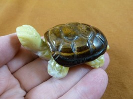 (Y-TUR-LAT-712) brown + yellow TURTLE tortoise 2 piece gemstone carving FIGURINE - £13.69 GBP