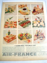 Air France 1960 Color Ad 7 Course Meal 1600 Miles Long - $9.99