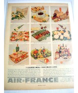 Air France 1960 Color Ad 7 Course Meal 1600 Miles Long - $13.54 CAD