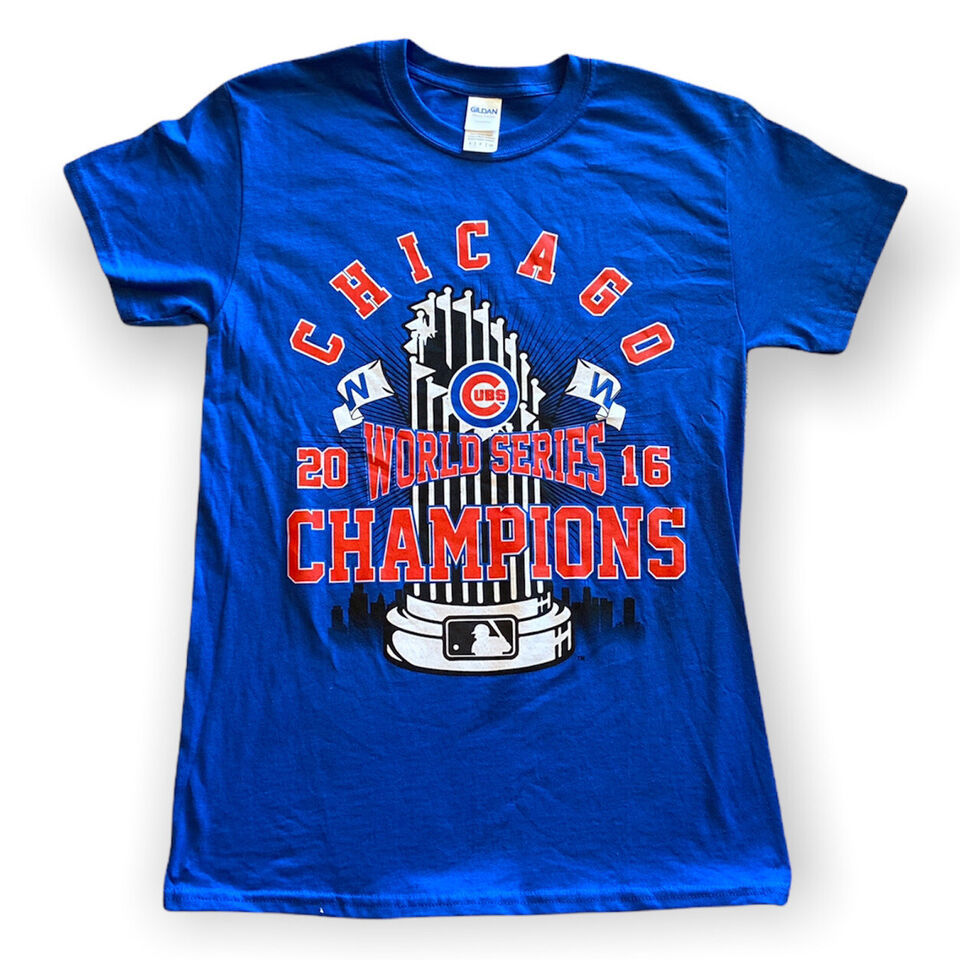 Gildan Chicago Cubs Men’s Sz S 2016 World Series T-Shirt Blue MLB  New Old Stock - $12.51