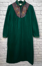 Vintage Carriage Court 1/2 Zip Housecoat Robe Muumuu Gown M Green Embroi... - $39.55