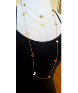 Long gold Quatrefoil layering Necklace Lucky Clover Silver Long Station ... - £70.10 GBP