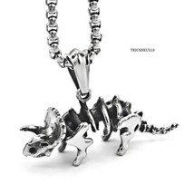 Triceratops Dinosaur Skeleton Fossil New Retro Pendant &amp; 60cm Stainless Chain - £14.33 GBP