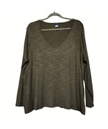 Olive Green Luxe V-neck Long Sleeve Pullover Size XL - $214.77 MXN