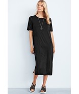 Eileen Fisher XS Black Midi Minimalist Tencel Stretch Dress Capsule Quiet Luxury - $33.66