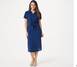 Du Jour Button Front Shirt Midi Dress with Tie Detail Navy XX-Small XXS ... - £11.21 GBP