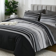 Grey Queen Comforter Set 7 Pieces, Boho Striped Bed In A Bag Queen Size Soft - £53.42 GBP