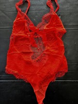 Victoria&#39;s Secret Designer Collection M TEDDY bodysuit one-piece silk Red Lace - £94.95 GBP