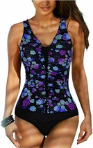 Firpearl Women&#39;s One Piece Swimsuits Printed V Neck, Purple Floral, Size... - £18.51 GBP