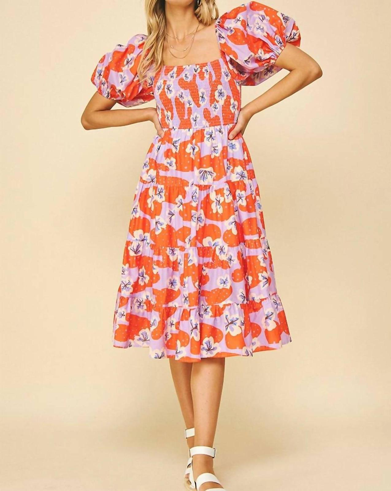 Pinch Keeping My Promise Dress Coral Red And Lavender Floral - $68.00