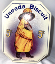 Tin Canister Uneeda Biscuit Boy In Raincoat and Hat National Biscuit Company Vtg - £7.81 GBP