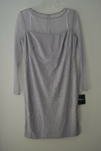 Brianna Womens Illusion Long Sleeve Short Beaded Shift Dress, Silver Sz ... - £27.25 GBP