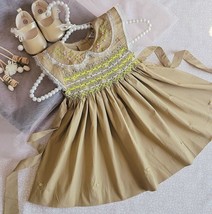 Beige Lace Hand Smocked  Baby Girl Dress. Flower Girl Dress. Girl Birthd... - $39.99
