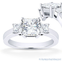 Square Brilliant Cut Moissanite 3 Three-Stone Engagement Ring in 14k White Gold - £653.82 GBP+