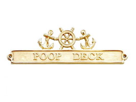 [Pack Of 2] Brass Poop Deck Sign with Ship Wheel and Anchors 12&quot;&quot; - £66.54 GBP